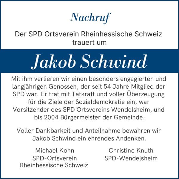 Read more about the article Nachruf – Jakob Schwind