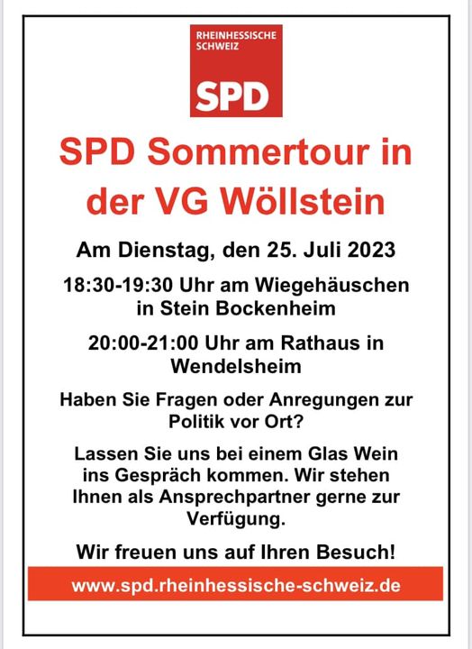 Read more about the article SPD Sommertour in der VG Wöllstein (Stein Bockenheim und Wendelsheim)